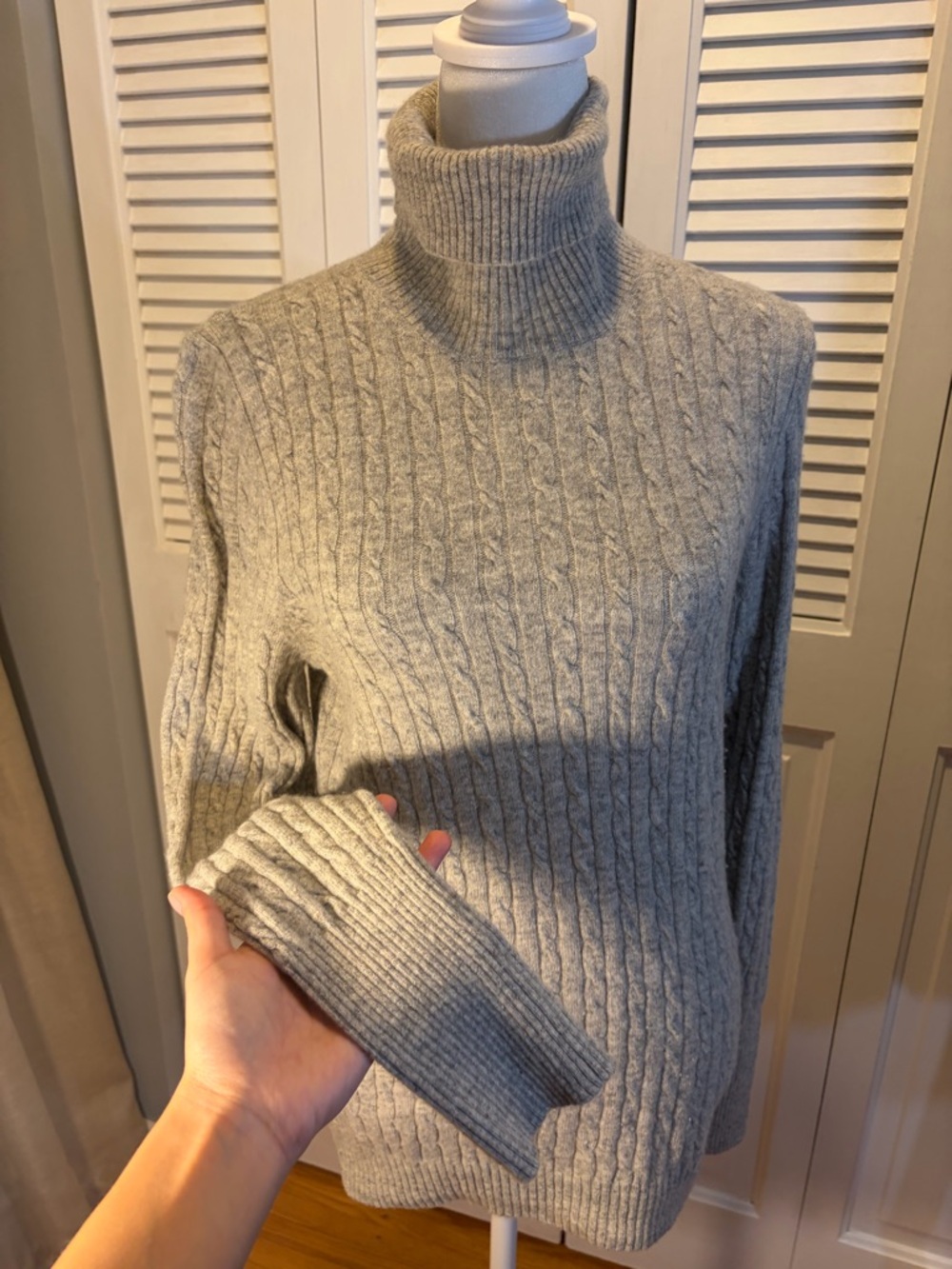 J. Crew Light Gray Cable Knit Turtleneck Sweater